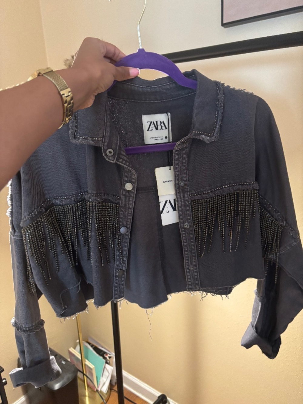 Zara Grey Denim Cropped Jacket 🤍✨